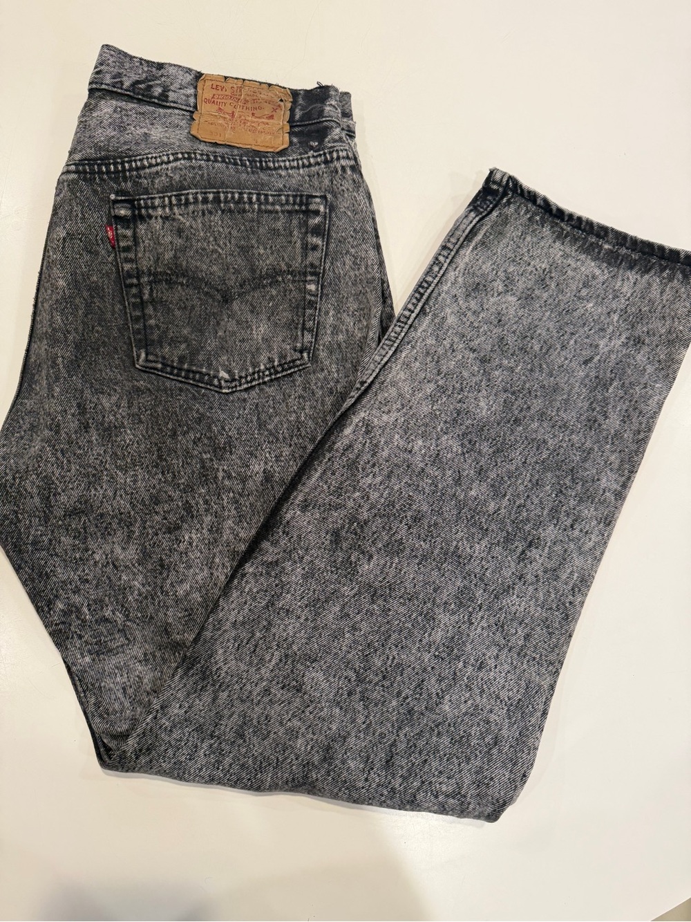 VINTAGE 1980’s BLACK ACID WASHED BUTTON FLY 501 JEANS 36 x 30